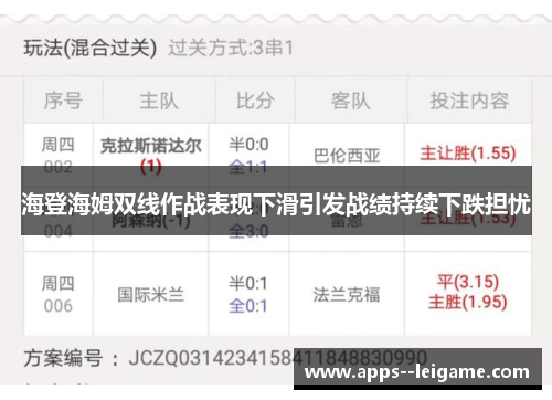 海登海姆双线作战表现下滑引发战绩持续下跌担忧