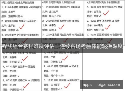 锋线组合赛程难度评估：连续客场考验体能轮换深度